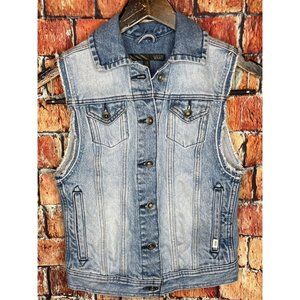 Vans Off The Wall Women's Distressed Denim Blue Jean Sleeveless Button Jacket XS